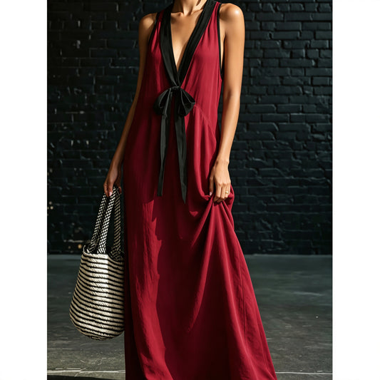 Sleeveless V Neck Elegant Beach Vacation Maxi Dress