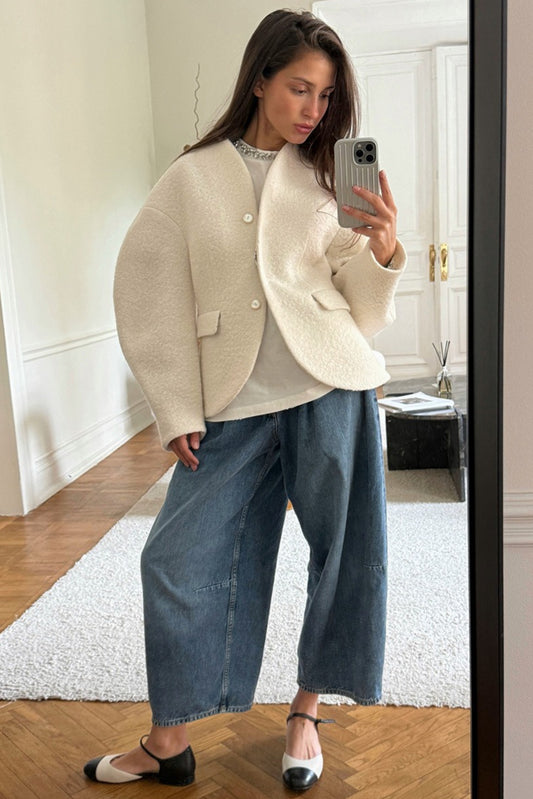 Boucle Collarless Single Breasted Jacket