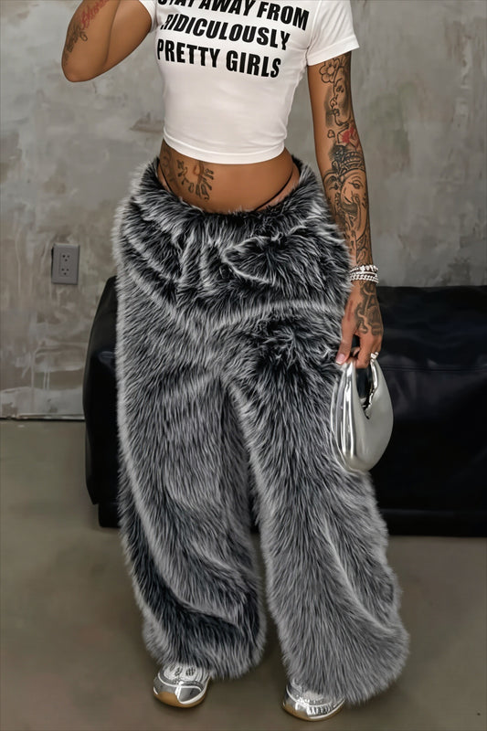Faux Fur Wide Leg Pants