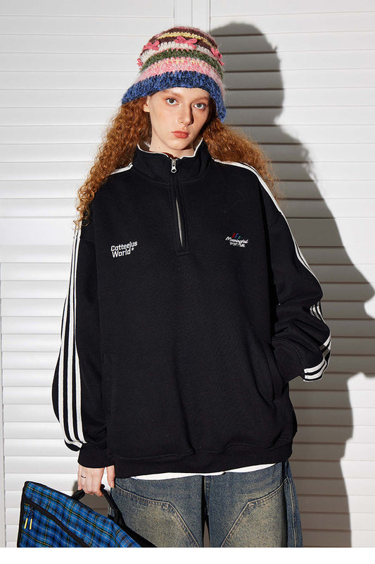 Retro-Sweatshirt mit halbem Reißverschluss und Stehkragen