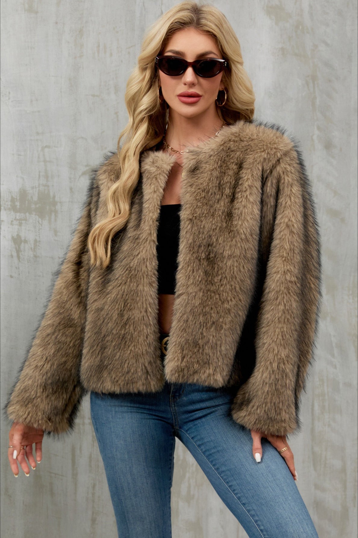 Plush Short Fur Open Cardigan Coat coats