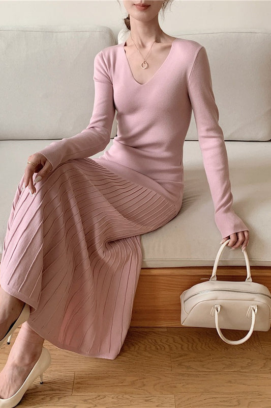 Vintage-Strickkleid mit Meerjungfrauensaum und taillierter Passform, Maxikleid