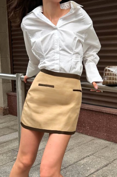 Contrast-Trim High-Waist Mini Skirt