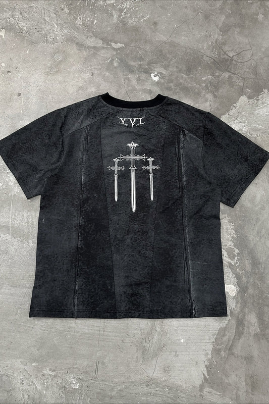 Dark Trend Black White Print Short Sleeve T-shirt