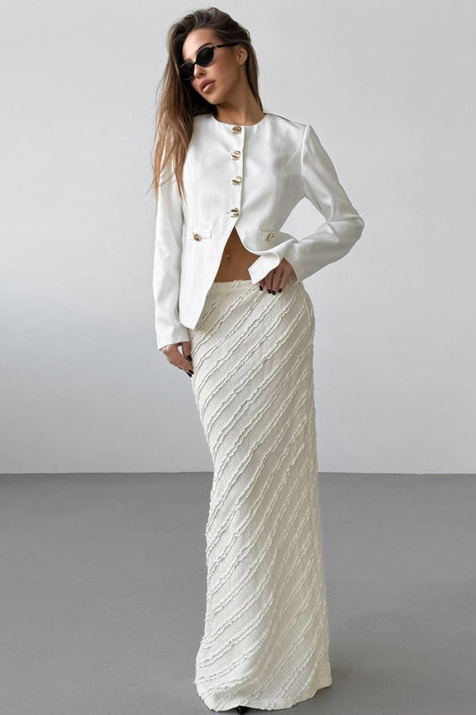 Textured Lace Straight Maxi Skirt