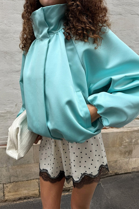 Satin Funnel Neck Balloon Sleeve Jacket