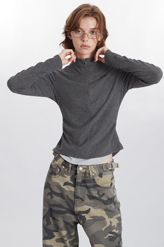 Zweiteiliges Strickoberteil mit halbem Reißverschluss (Imitat)