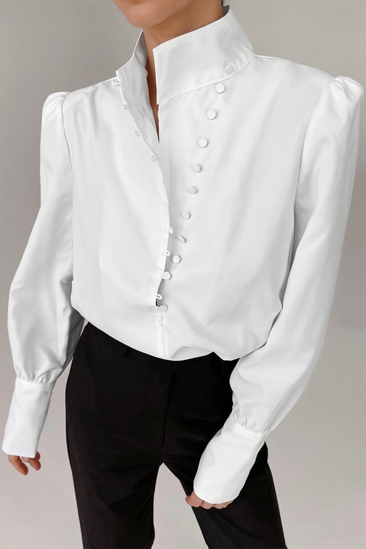 Stand Collar Asymmetric Button Blouse