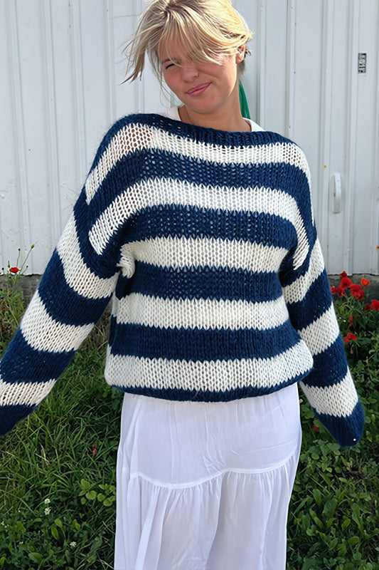 Wide Stripe Crew Neck Relaxed Sweater