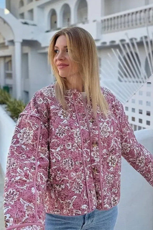 Wattierter Mantel mit Rundhalsausschnitt und Blumenmuster