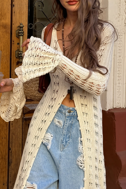 Openwork Bell Sleeve Maxi Cardigan