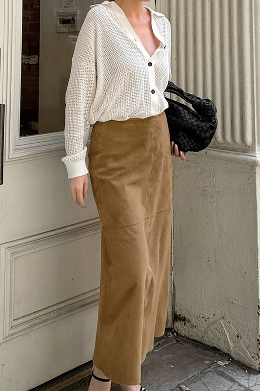 Französischer minimalistischer Midirock mit hoher Taille und einfarbiger Farbe