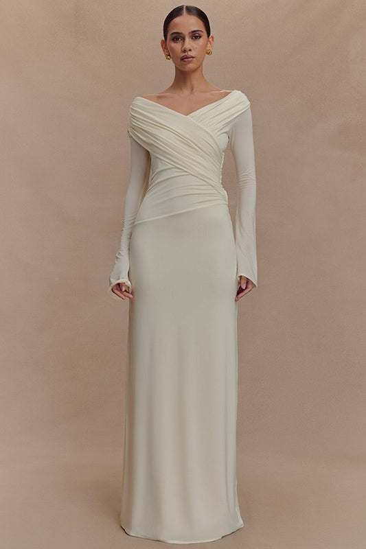 Gerüschtes Maxi-Boho-Kleid mit V-Ausschnitt