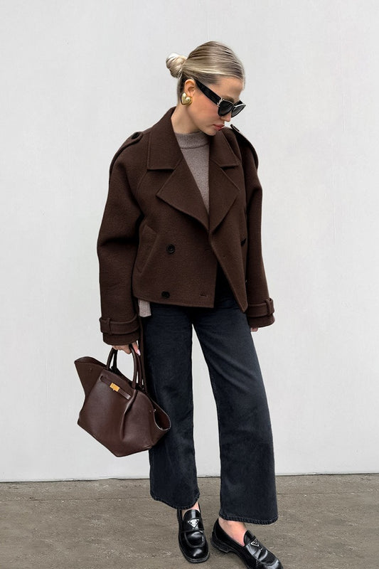 Double Breasted Belted Wool Blend Jacket