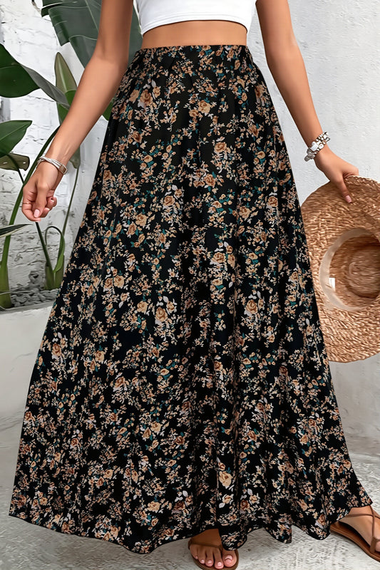 Floral Print Flowy Maxi Skirt