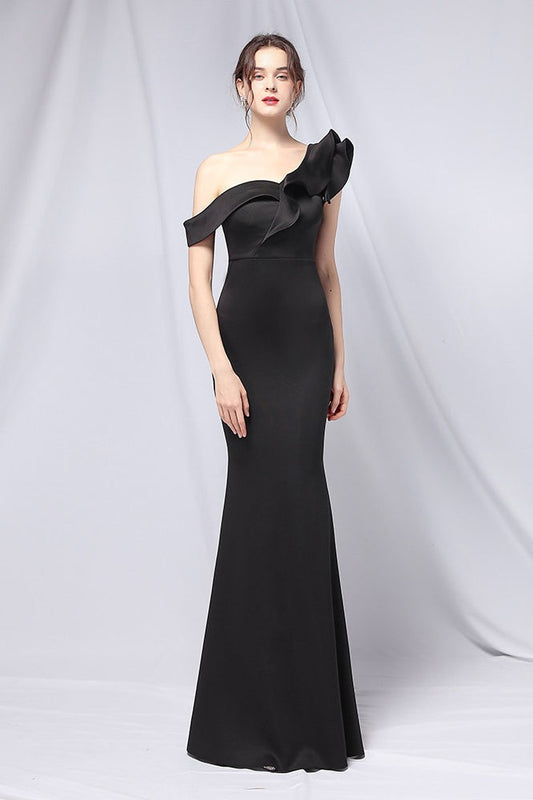 Off Shoulder Mermaid Maxi Party Dress Black / S