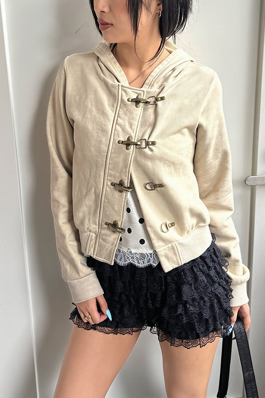Metal Buckle Hook Front Cropped Hoodie