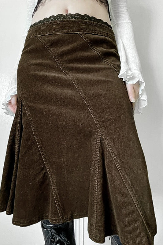 A-Linien-Rock mit Vintage-Spitzenbesatz und Colorblock