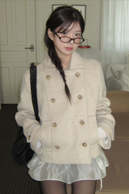 Kurzer Vintage-Mantel aus Wollmischung mit Fleecefutter im Preppy-Stil