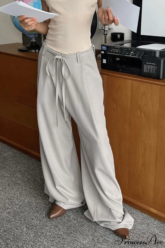 Effortless Chic Drawstring Wide-Leg Pants Grey / S
