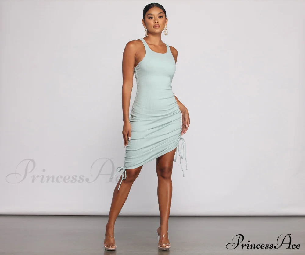 Effortless Everyday Ruched Charming Knit Mini Dress Casual Dresses