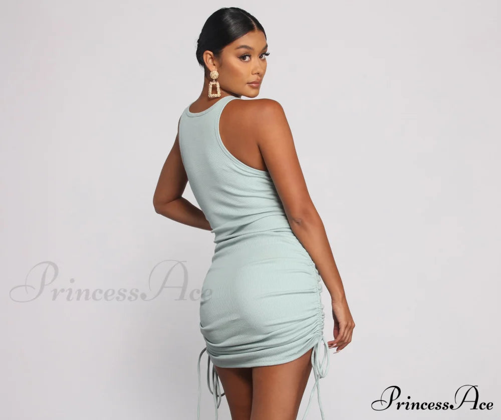 Effortless Everyday Ruched Charming Knit Mini Dress Casual Dresses