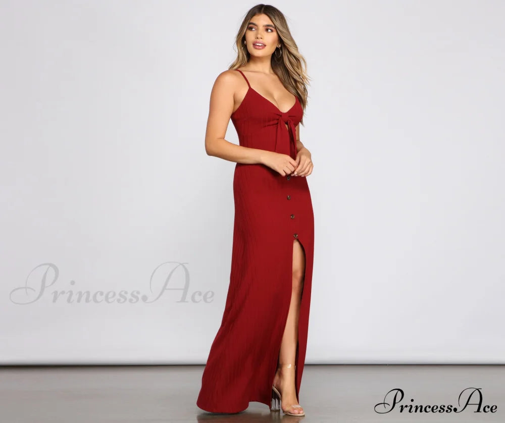 Effortless Style Stylish Tie-Front Maxi Dress Casual Dresses