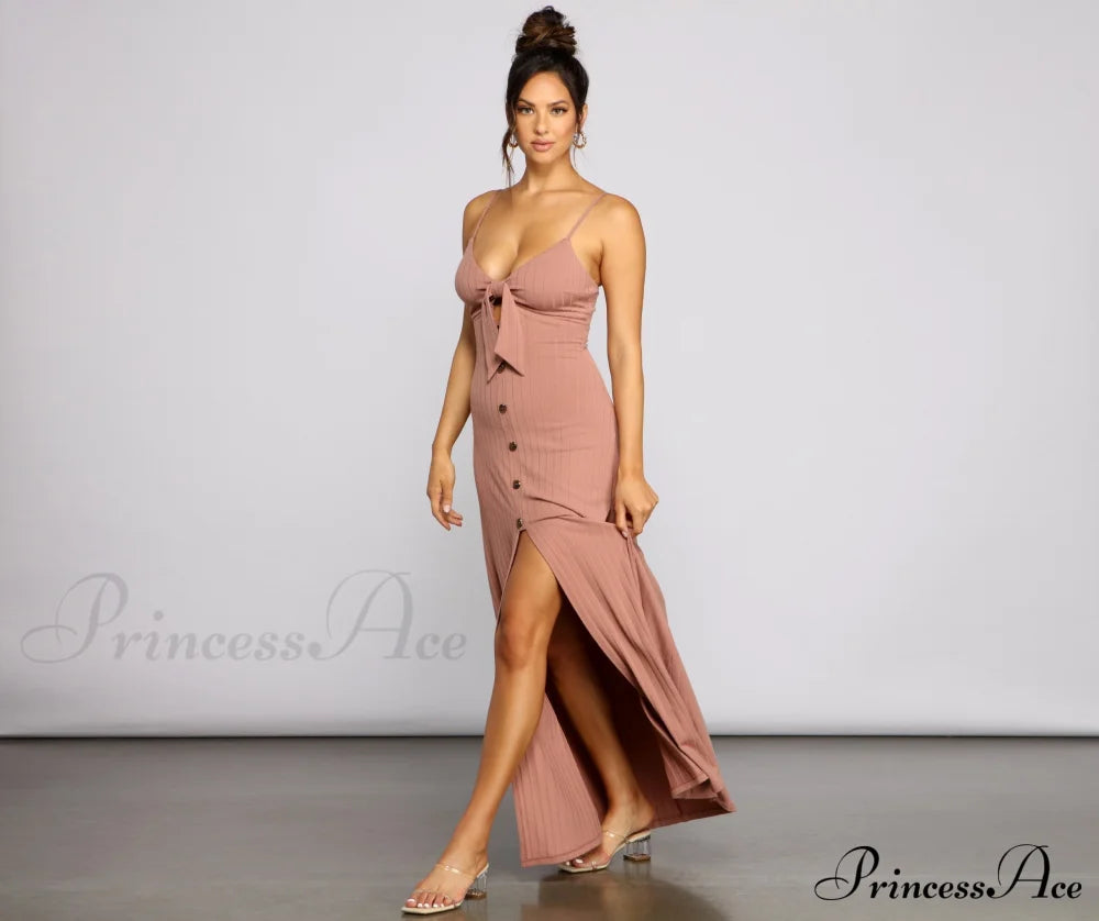 Effortless Style Stylish Tie-Front Maxi Dress Casual Dresses
