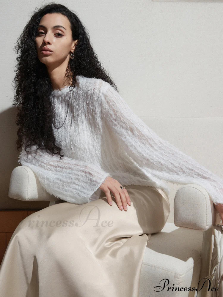 Effortlessly Split Graceful Long Sleeve Blouse Blouses