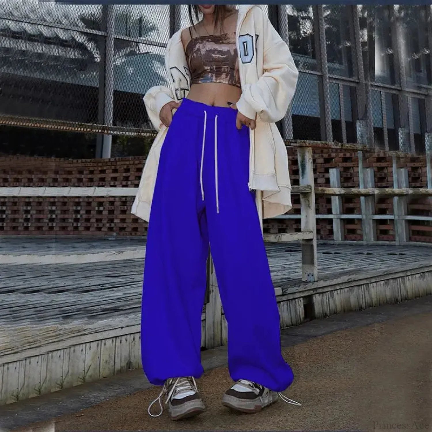 Elastic High Waist Dance Pants Royal Blue / S