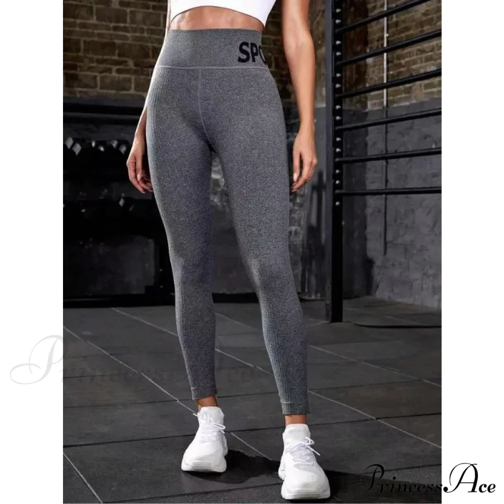 Elastic Letter Print Butt Lifting Yoga Legging