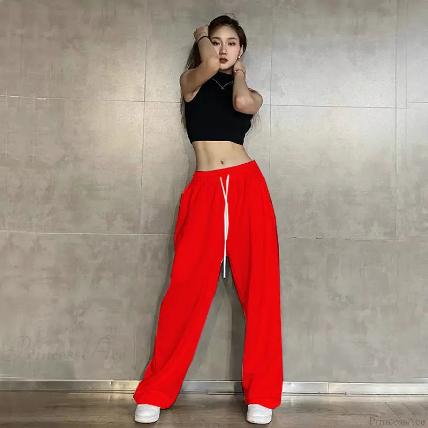Elastic Waist Casual Jogging Pants Red / S (40-50KG)