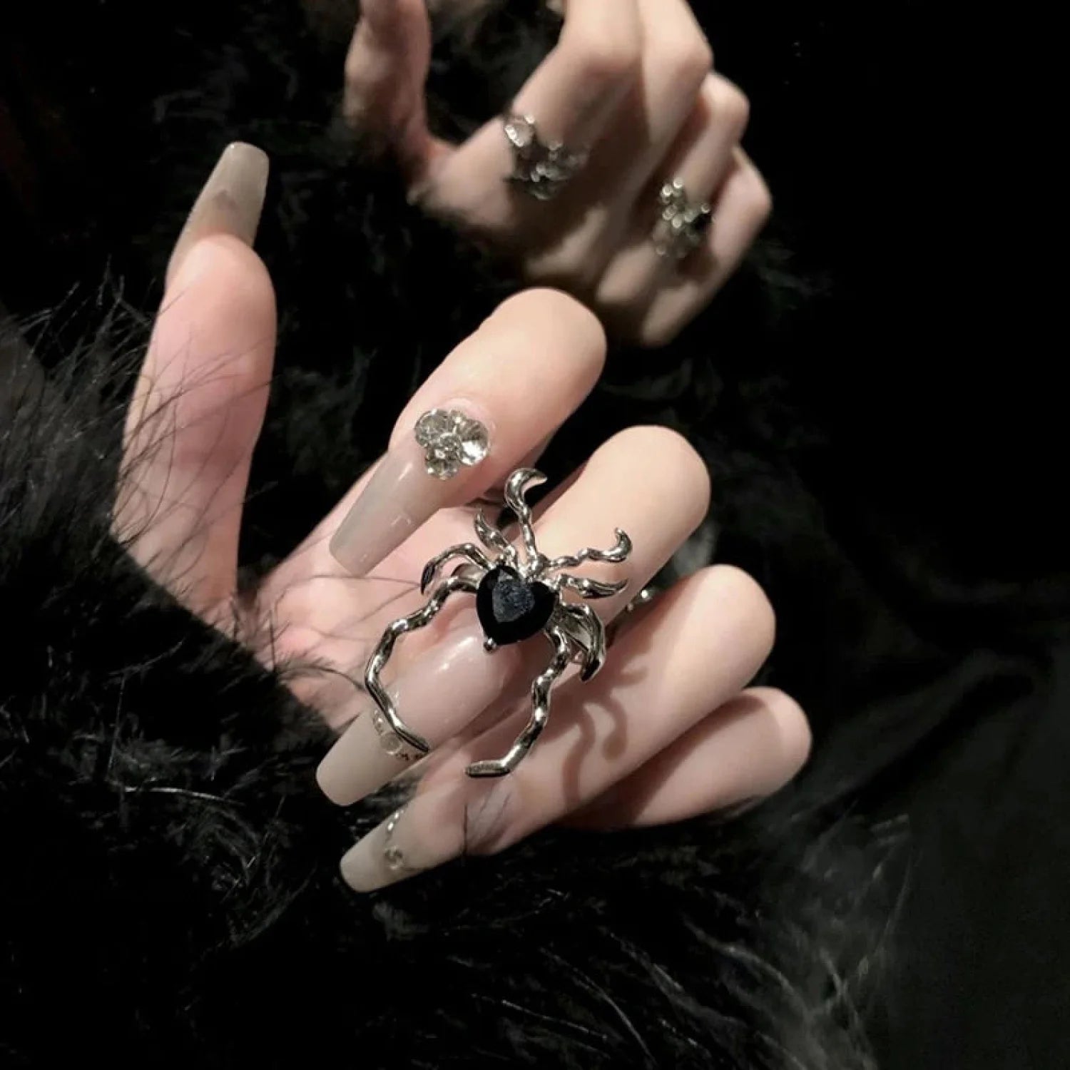 Electroplating Dark Heart Gothic Spider Web Ring