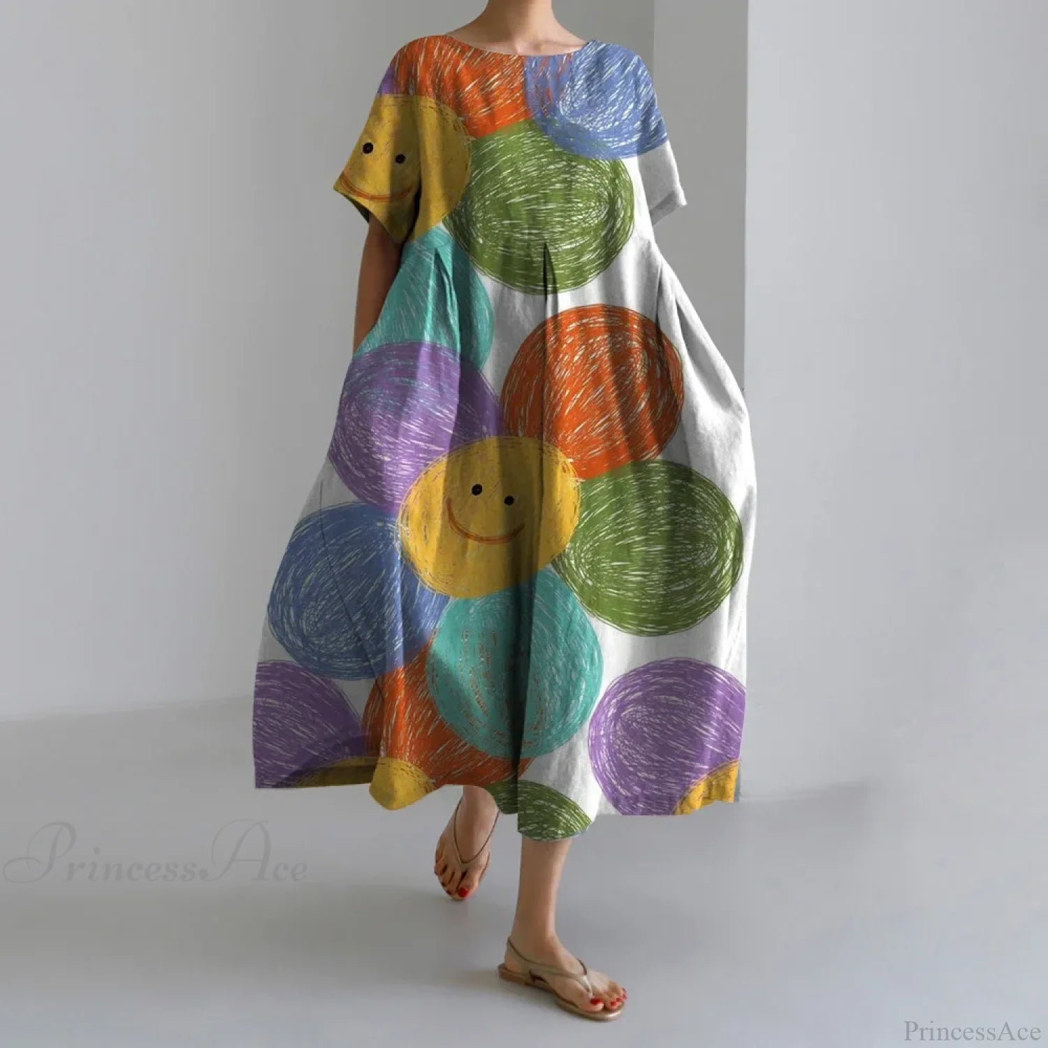 Elegant Autumn Retro Floral Print Round Neck Evening Dress green2 / S oldfloraldress-250126