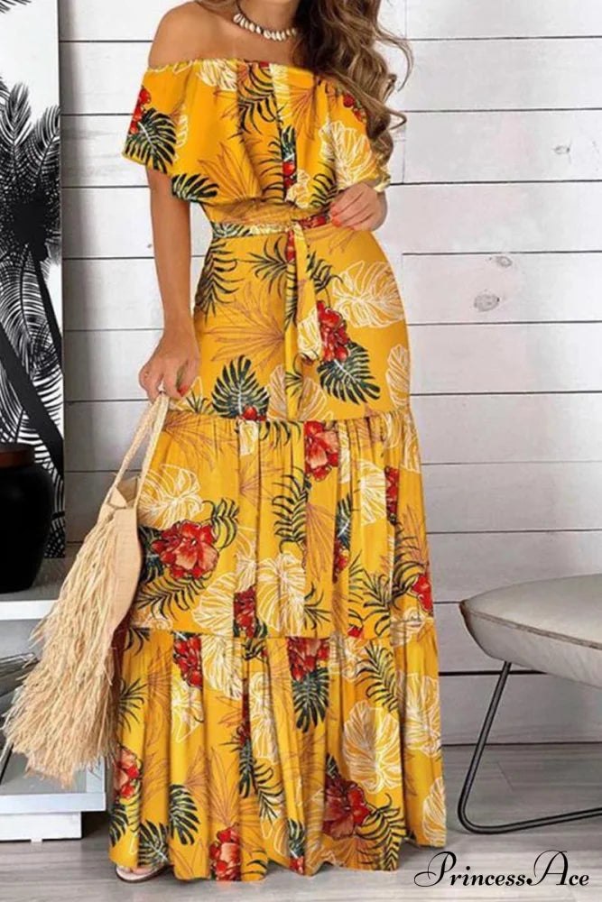 Elegant Bandeau Graceful Floral Maxi Dress Yellow / S Dresses