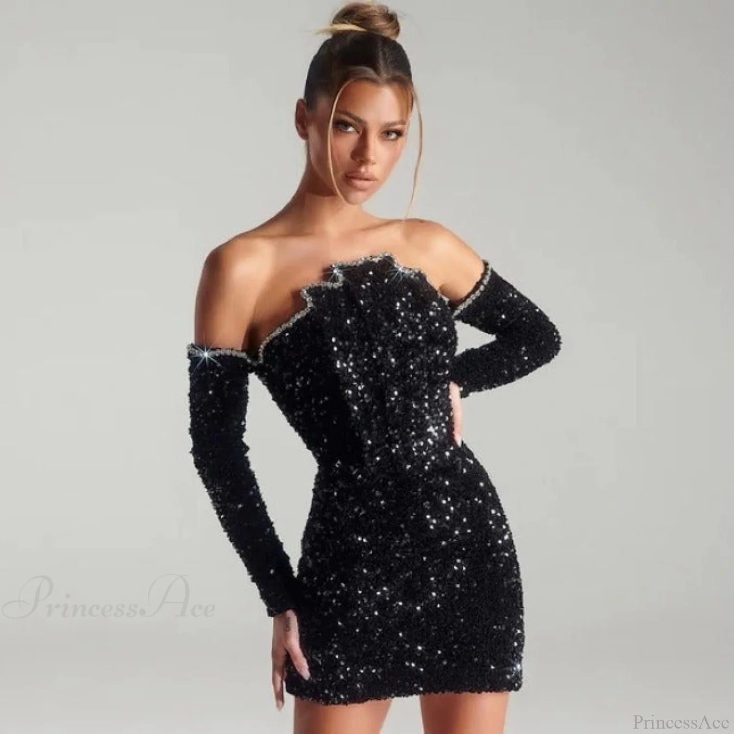 Elegant Embroidered Butterfly Crystal Chain Prom Dress black / XS promdress-250223