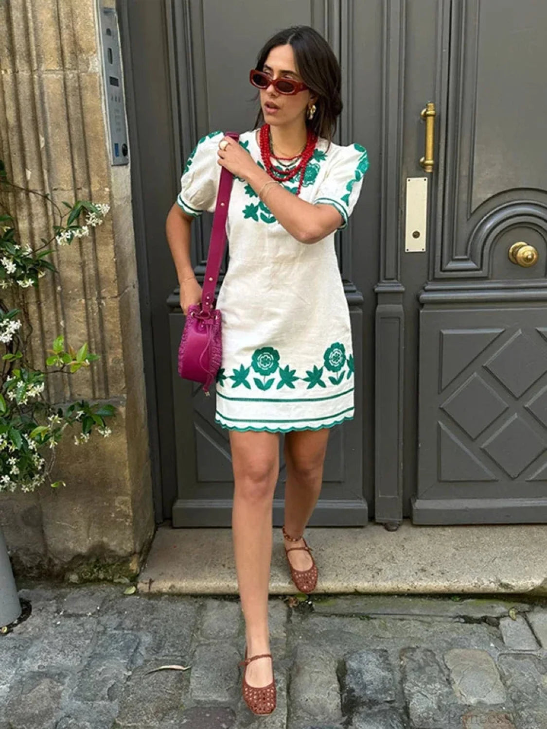 Elegant Embroidered Wave Edge Floral Dress white / S oldfloraldress-250126