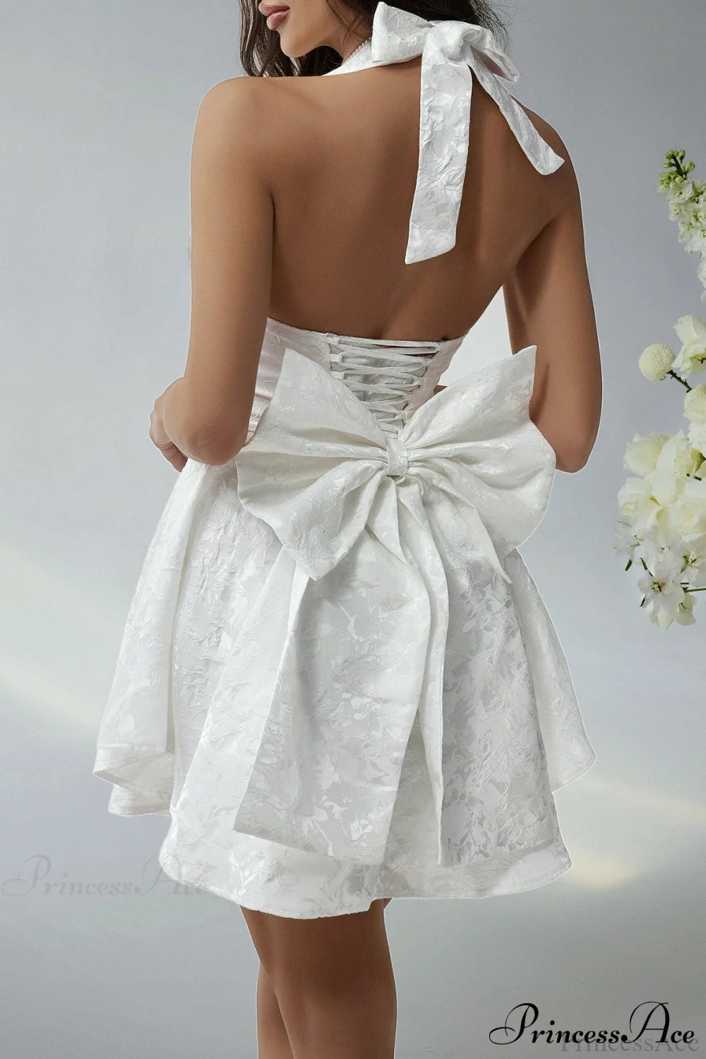 Elegant Evening Halter Bow Tie Party Dress