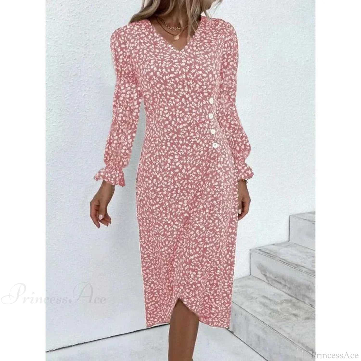Elegant Floral Midi Puff Sleeve Ruched Waist Floral Dress oldfloraldress-250126