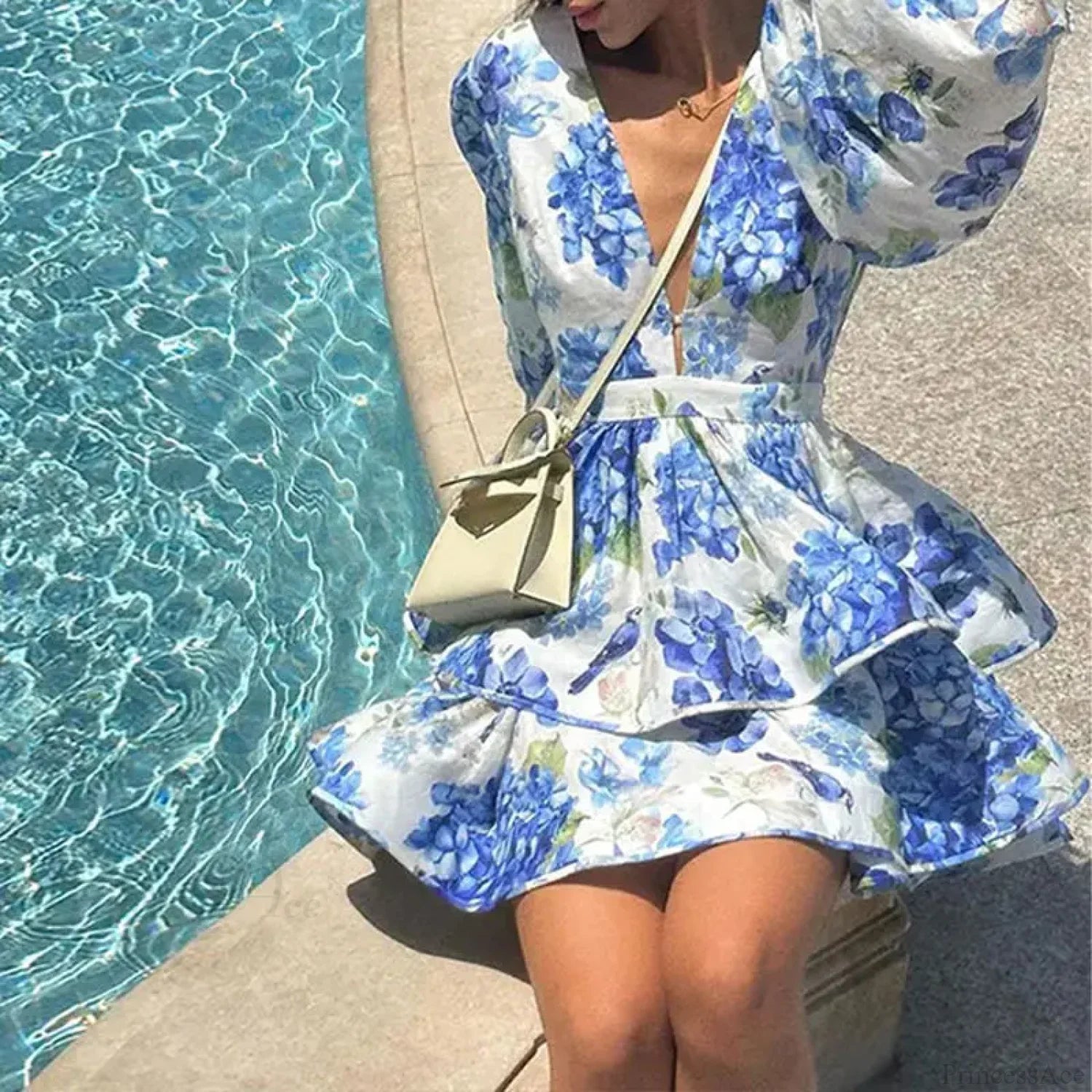 Elegant Floral Ruffle Layered Mini Evening Dress floraldress-250126