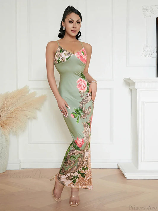 Elegant Floral Spaghetti Strap Backless Floral Dress floraldress-250126