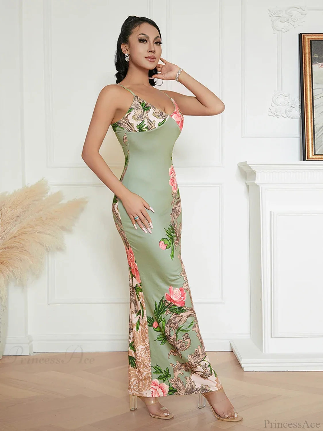 Elegant Floral Spaghetti Strap Backless Floral Dress floraldress-250126