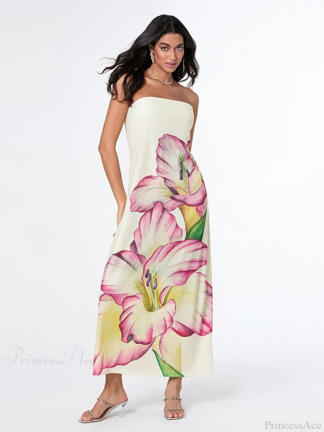 Elegant Floral Strapless Loose Fit Floral Dress floraldress-250126