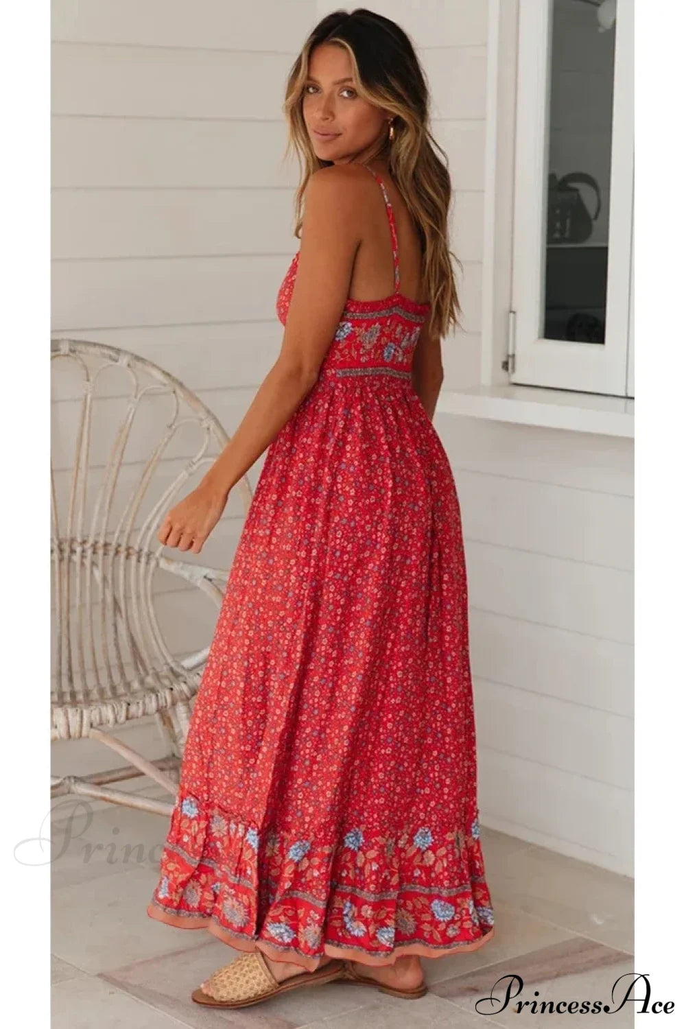 Elegant Floral V-Neck Sleeveless Boho Dress