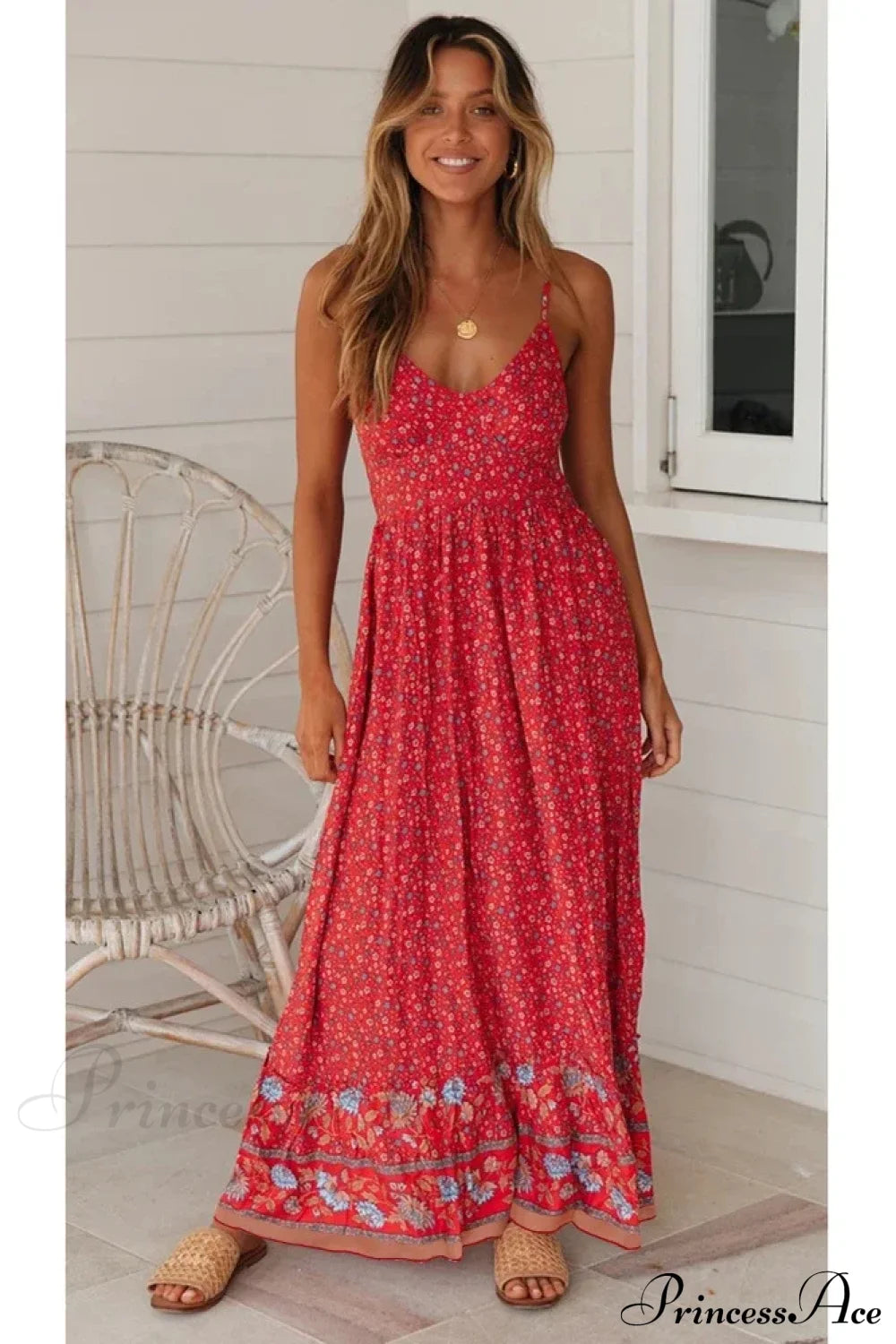 Elegant Floral V-Neck Sleeveless Boho Dress