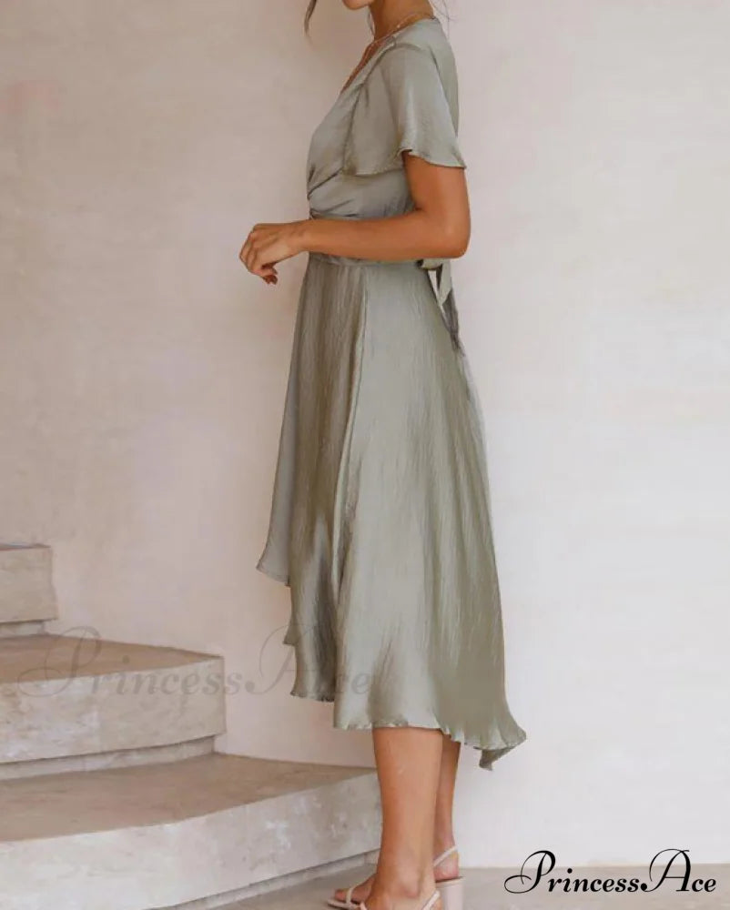 Elegant Hollow Out Office Ladies Dress With Deep V-Neck L / Orange Dresses