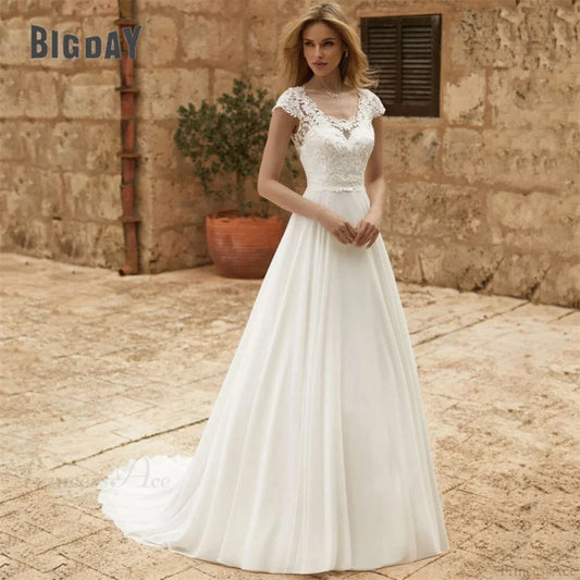 Elegant Lace Long Train Bridal Wedding Dress lvory white / 2 weddingdress-250223