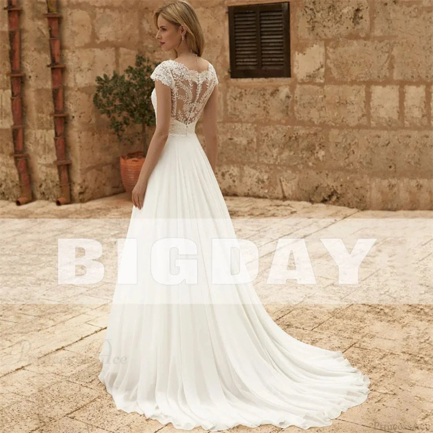 Elegant Lace Long Train Bridal Wedding Dress white / 2 weddingdress-250223