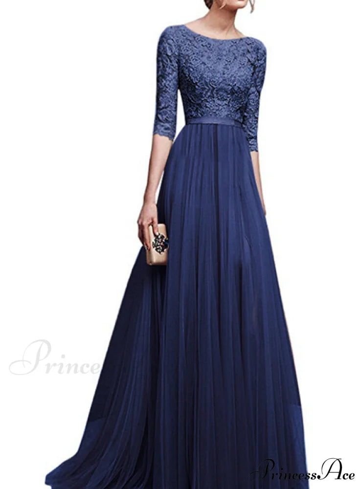 Elegant Lace Maxi Party Dress S / Blue Dresses-L