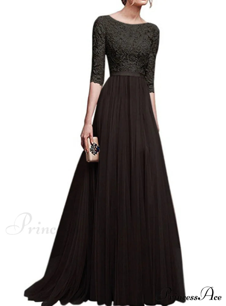 Elegant Lace Maxi Party Dress S / Gray Dresses-L